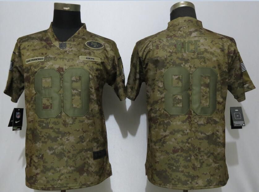 Women San Francisco 49ers #80 Rice Nike Camo Salute to Service Limited NFL Jerseys